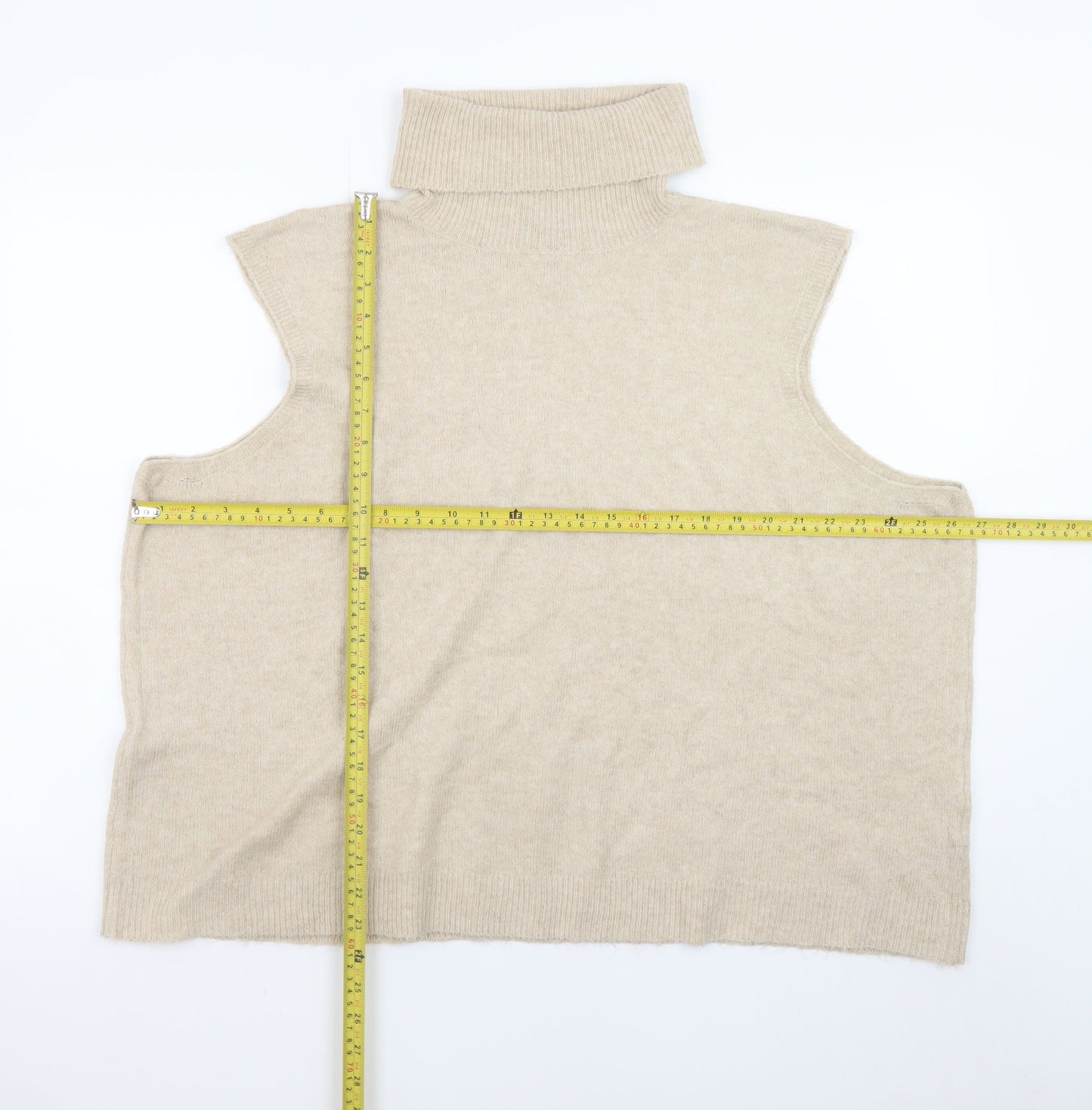 PrettyLittleThing Women Beige Roll Neck Sleeveless Knit Vest 2XL