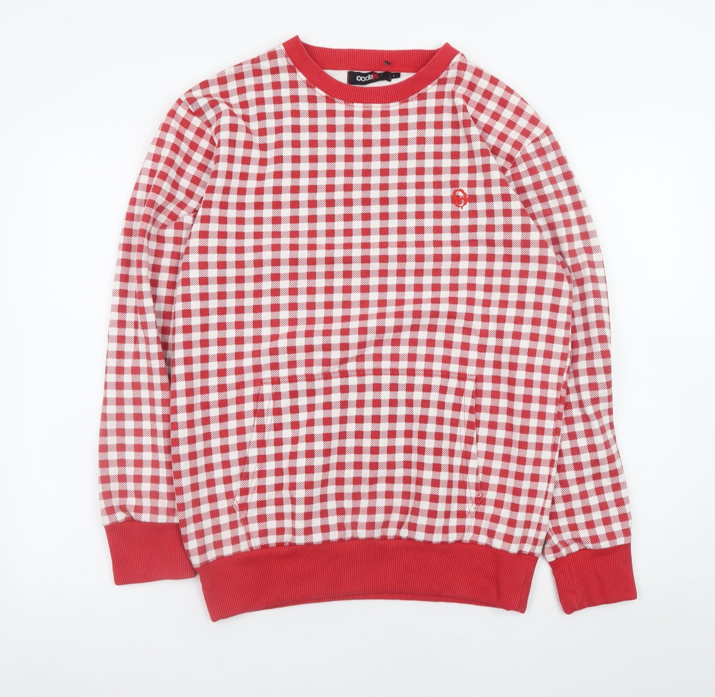 Codex Men's Red Checked Crew Neck Sweatshirt Size L