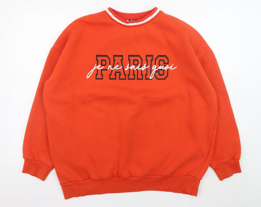Tu Women’s Orange Paris Graphic Pullover Sweatshirt M