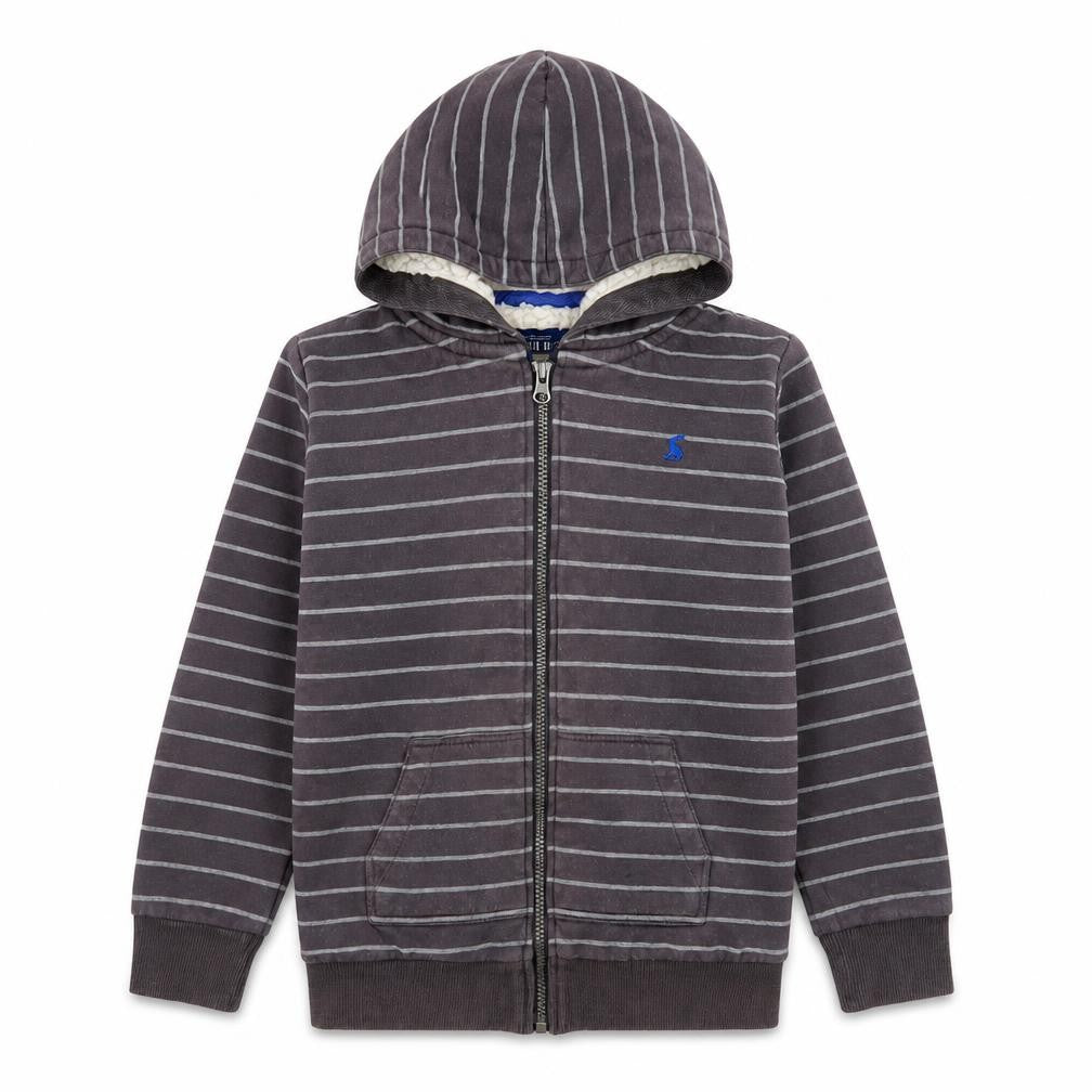 Joules Boys Grey Striped Full Zip Fleece Hoodie 9-10 Years