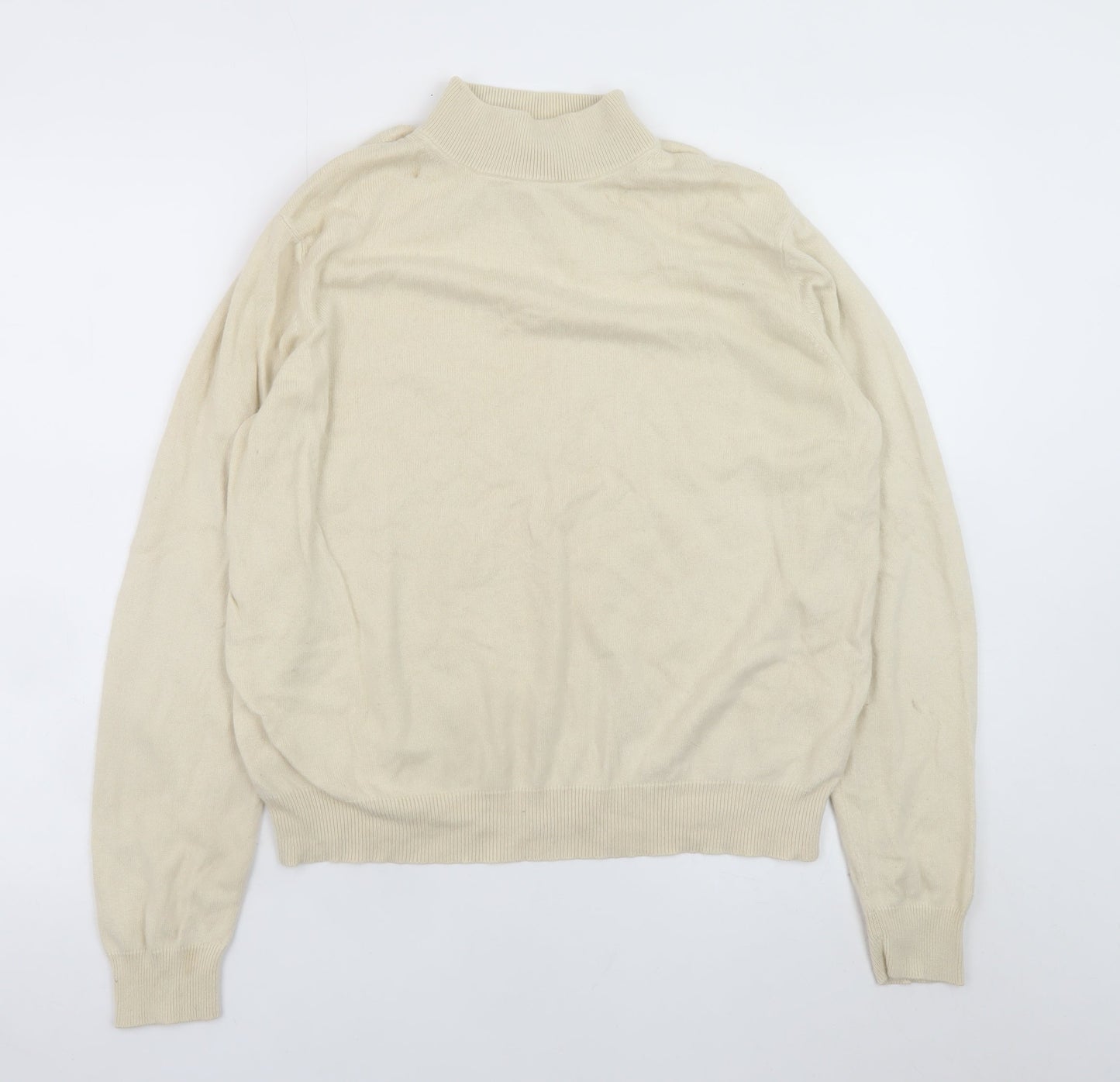Estheme Women Beige XL Mock Neck Silk Cashmere Pullover Jumper