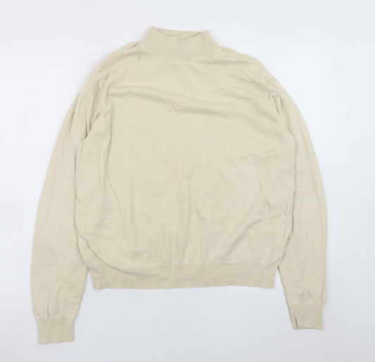 Estheme Women Beige XL Mock Neck Silk Cashmere Pullover Jumper