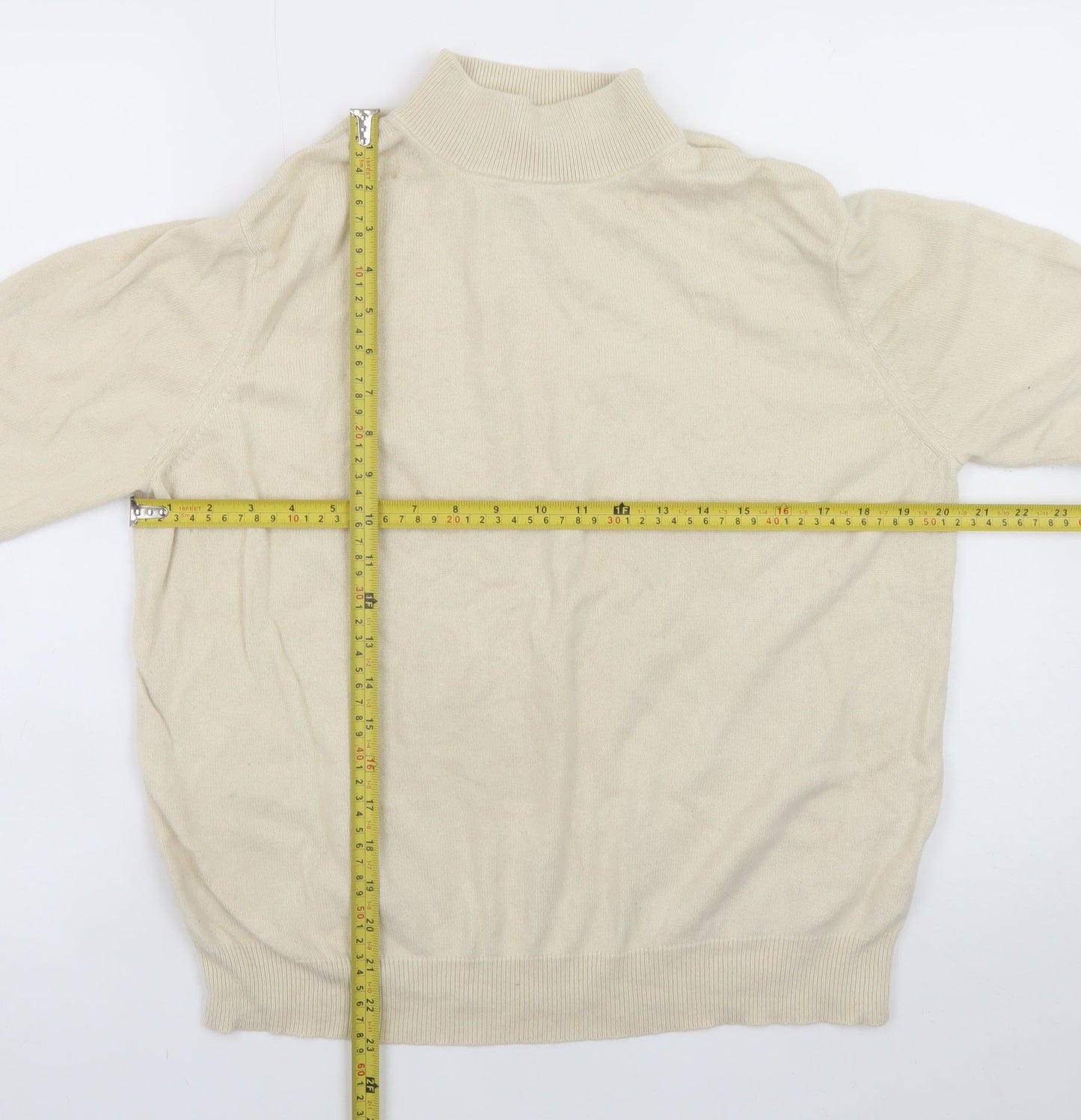 Estheme Women Beige XL Mock Neck Silk Cashmere Pullover Jumper