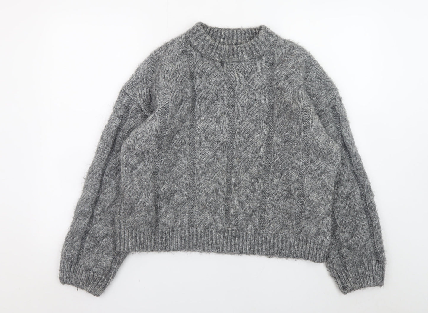 Marks and Spencer Women's Grey Cable-Knit Crew Neck Jumper Size M