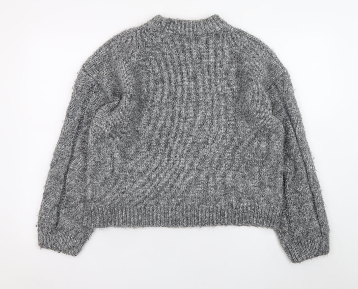 Marks and Spencer Women's Grey Cable-Knit Crew Neck Jumper Size M