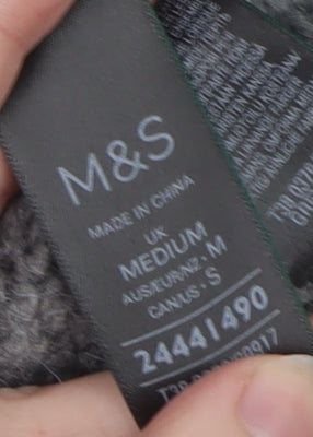 Marks and Spencer Women's Grey Cable-Knit Crew Neck Jumper Size M
