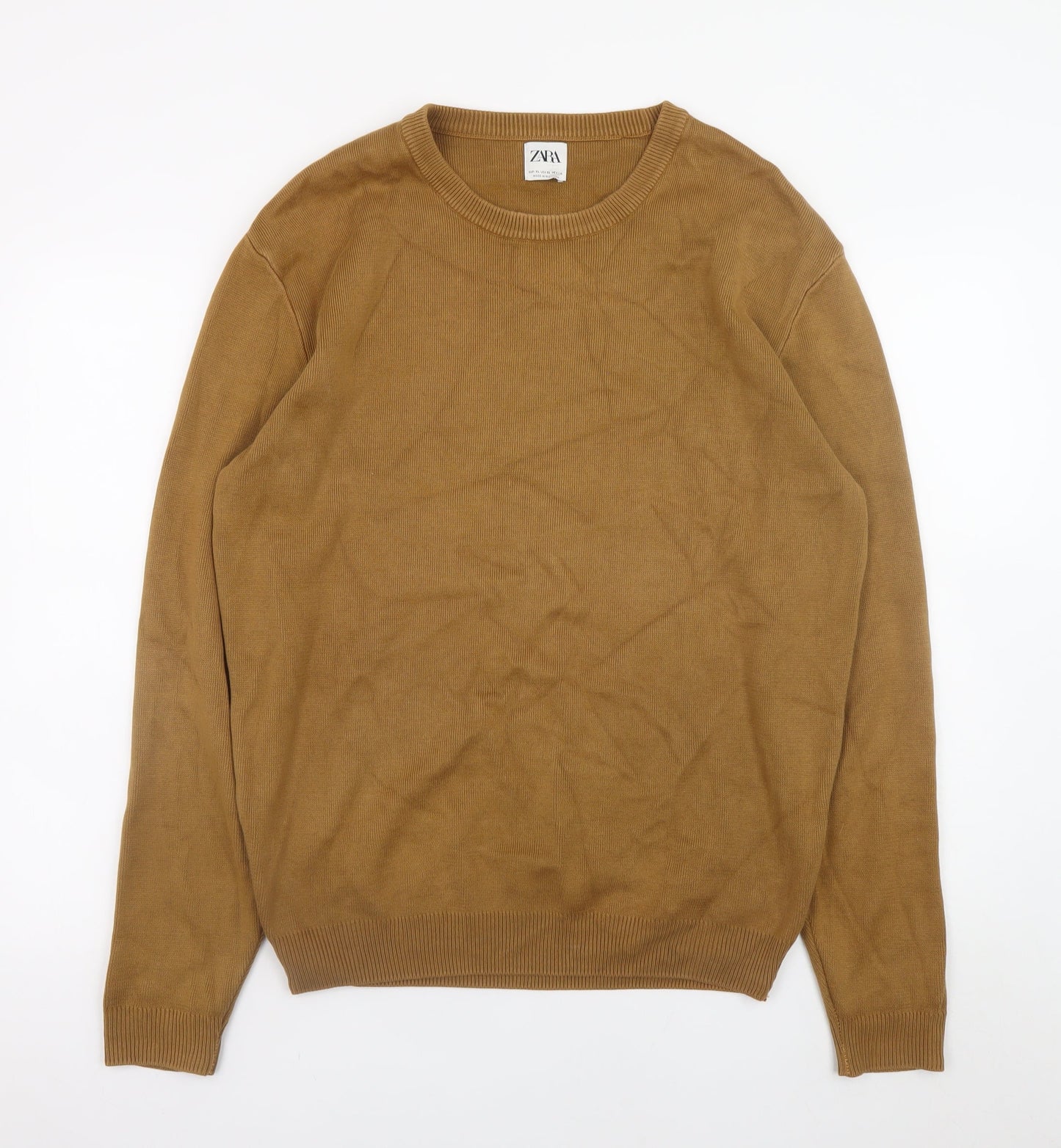 ZARA Men Brown Cotton Crew Neck Pullover Jumper XL