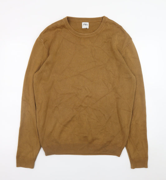 ZARA Men Brown Cotton Crew Neck Pullover Jumper XL