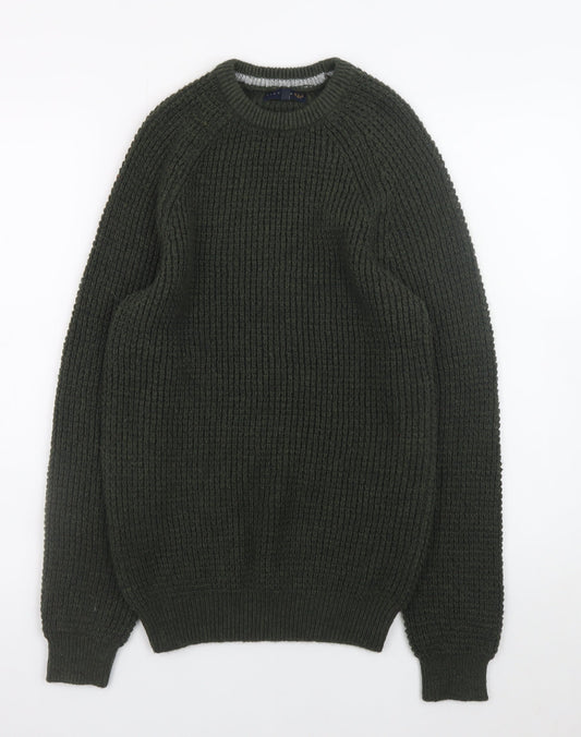 Lincoln Men's Green Chunky Knit Crew Neck Pullover Jumper Size S