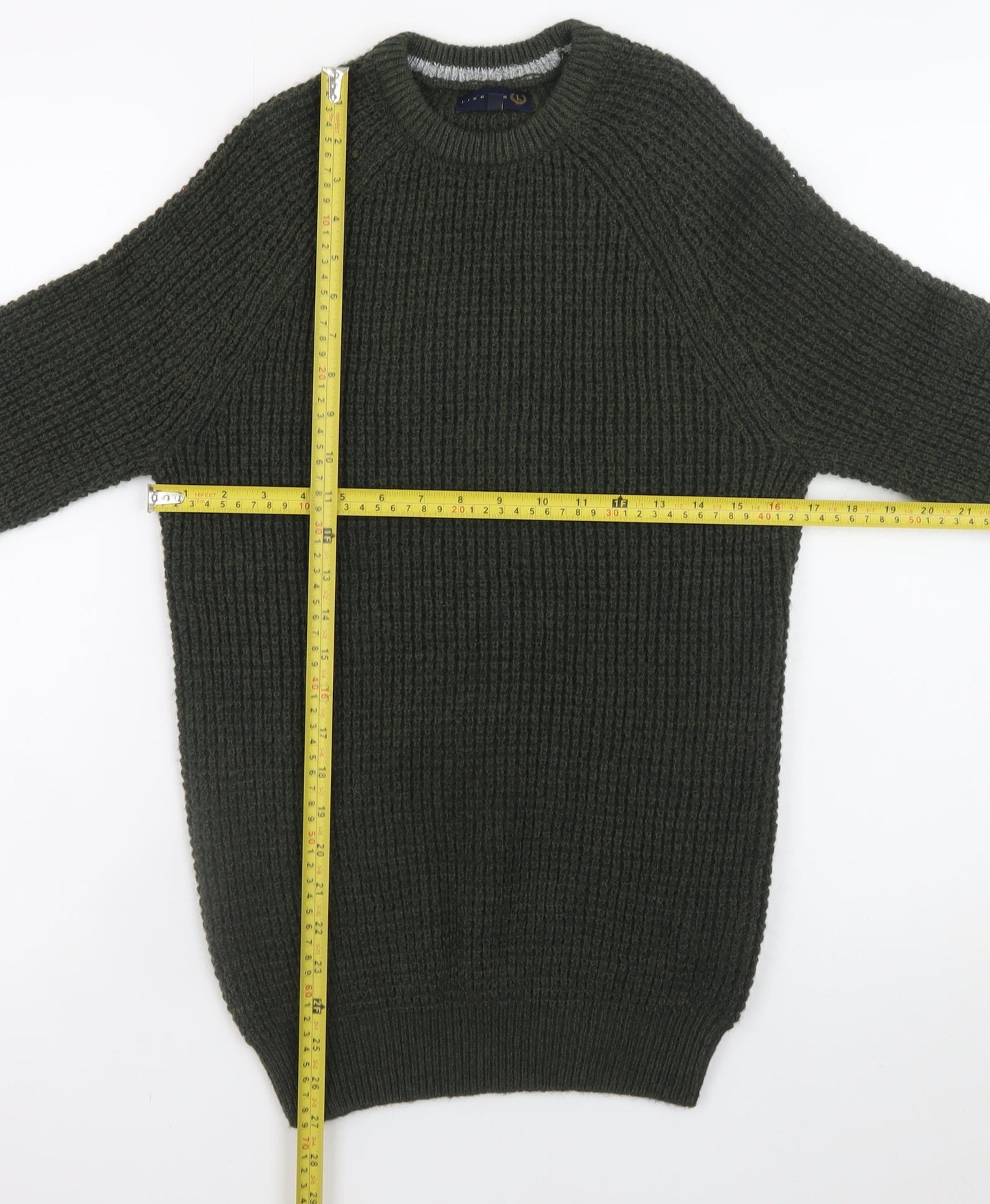 Lincoln Men's Green Chunky Knit Crew Neck Pullover Jumper Size S