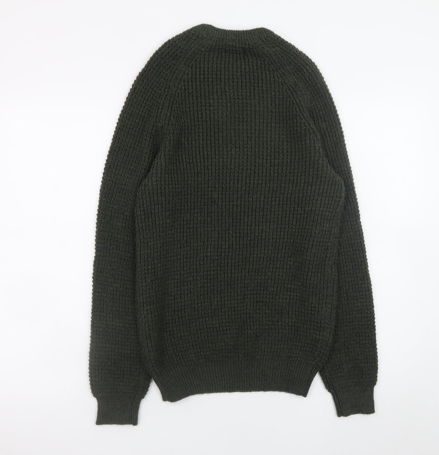 Lincoln Men's Green Chunky Knit Crew Neck Pullover Jumper Size S