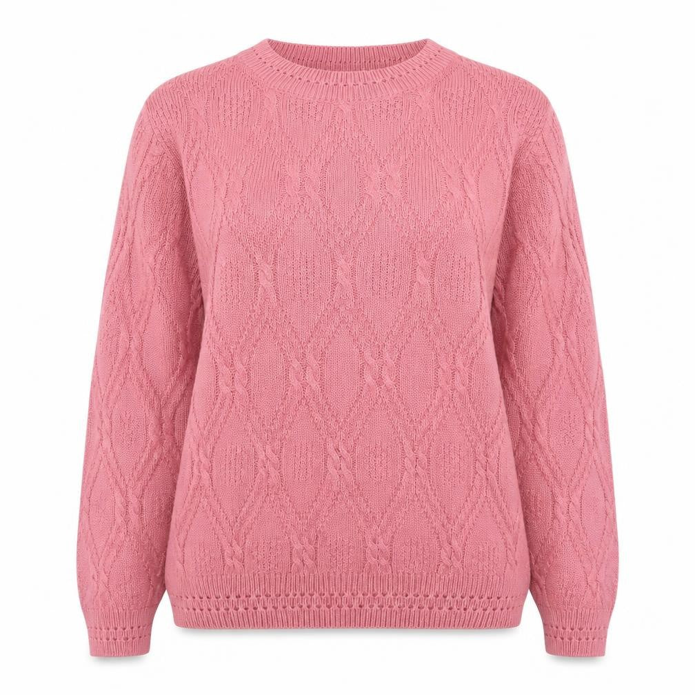 Beaumonde Women Pink Cable-Knit Crew Neck Jumper Size 14