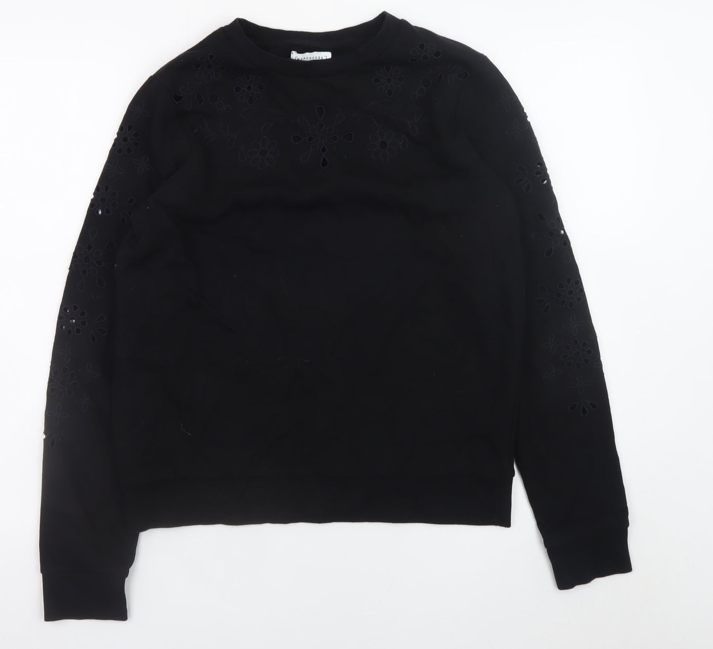 Warehouse Womens Black Small Floral Cutout Pullover Sweatshirt