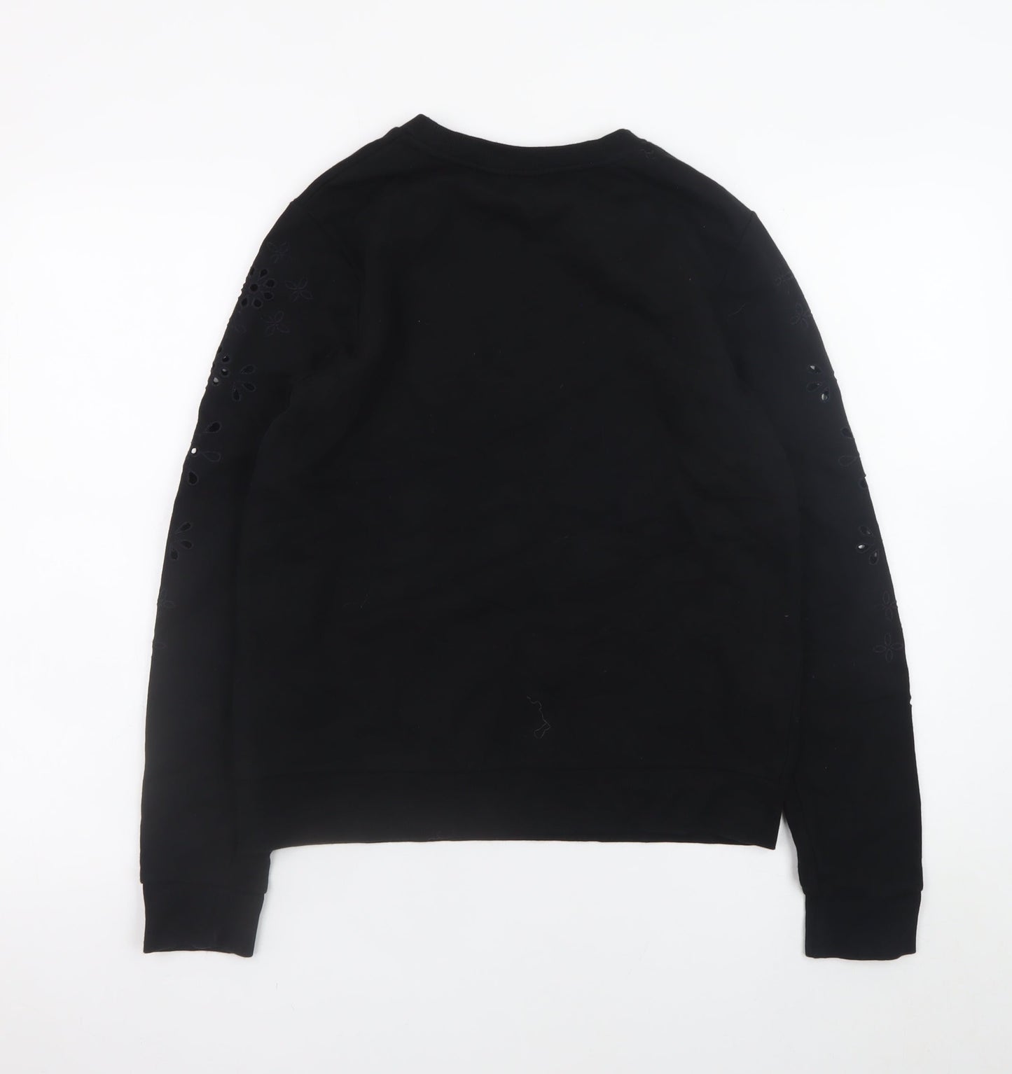Warehouse Womens Black Small Floral Cutout Pullover Sweatshirt