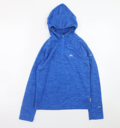 Additional front view of Trespass boys’ blue 9-10 years 1/2 zip hooded pullover sweatshirt