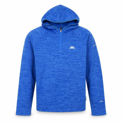 Front view of Trespass boys’ blue 9-10 years 1/2 zip hooded pullover sweatshirt