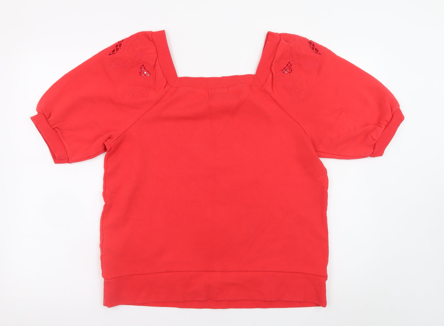 Next Women Red Short Sleeve Pullover Sweatshirt UK 16 Cotton Embroidered