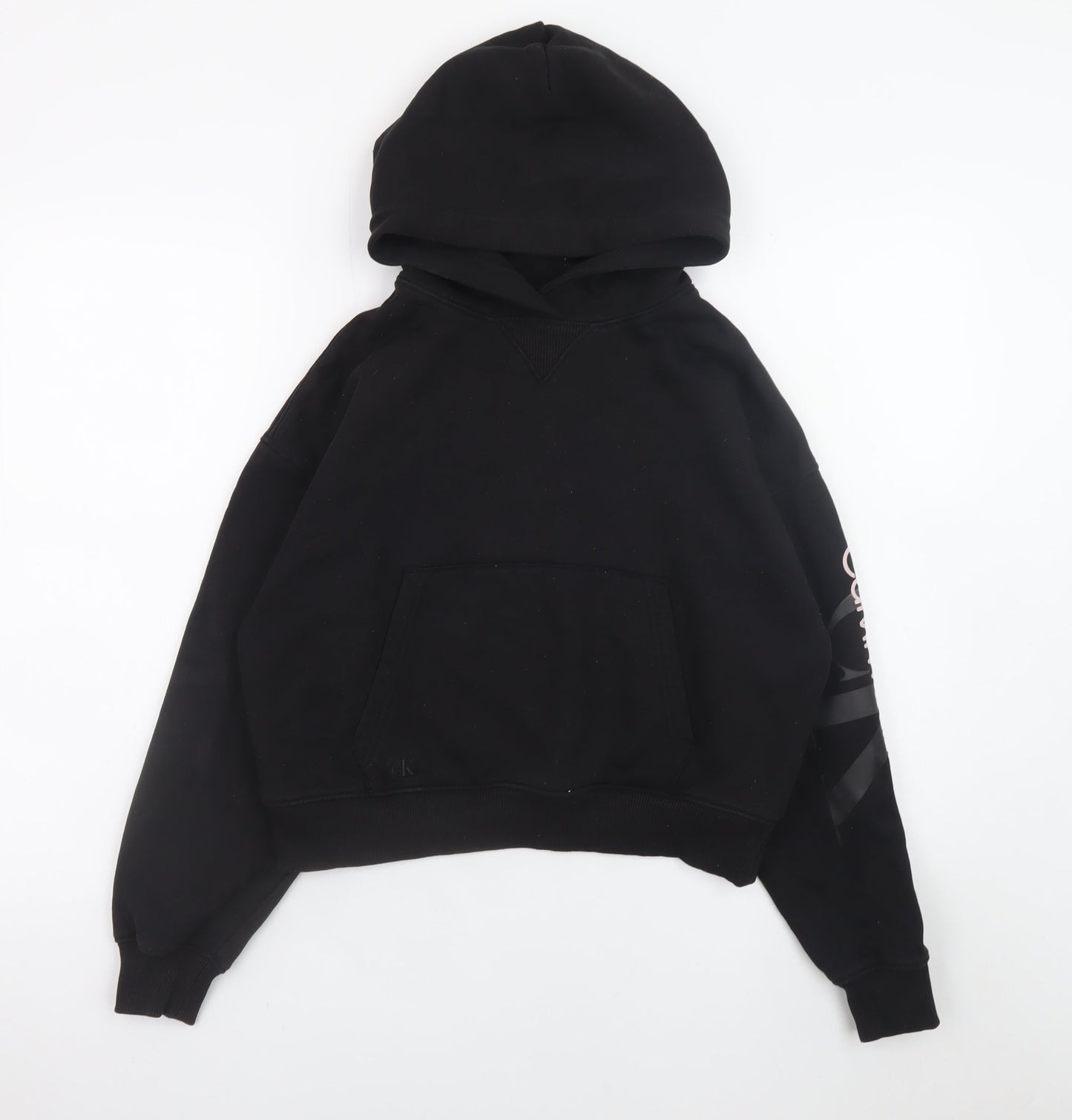 Calvin Klein Jeans Womens Black XS Pullover Hoodie Logo Sleeve