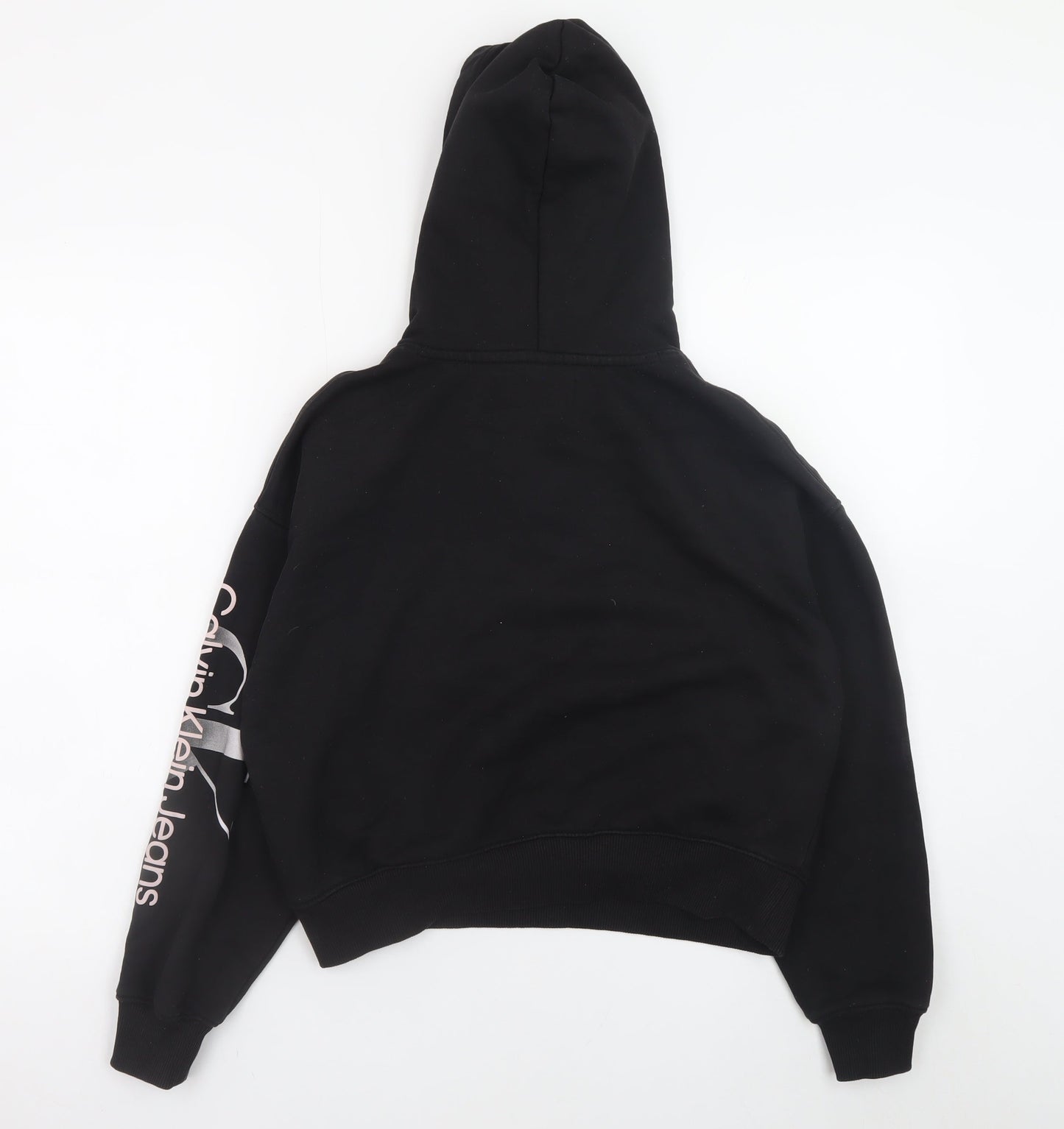 Calvin Klein Jeans Womens Black XS Pullover Hoodie Logo Sleeve