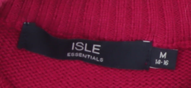 ISLE Essentials Women's Red Cotton Full Zip Cable Knit Jumper Size M 14-16