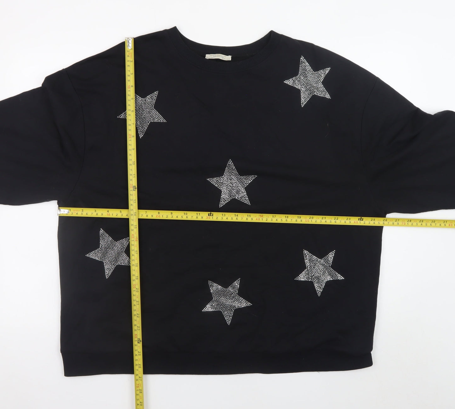 Zara Trafaluc Women Black Star Embellished Sweatshirt Size 8
