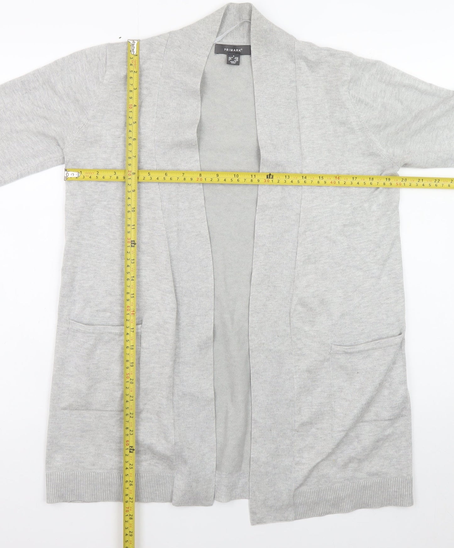Primark Women Grey Knit Cardigan S Long Sleeve Open Front
