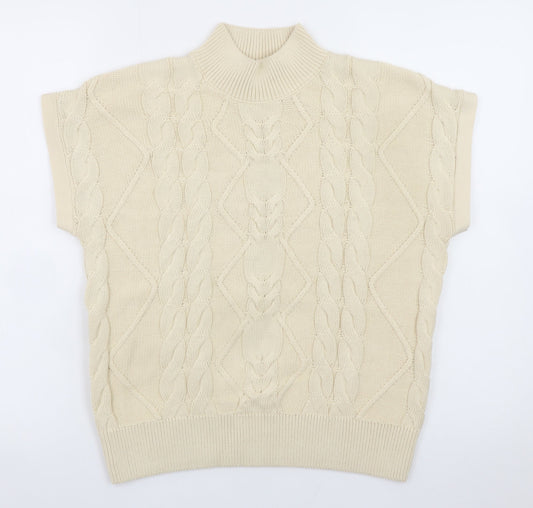 Next Women Beige Cable-Knit Mock Neck Sleeveless Jumper Size M
