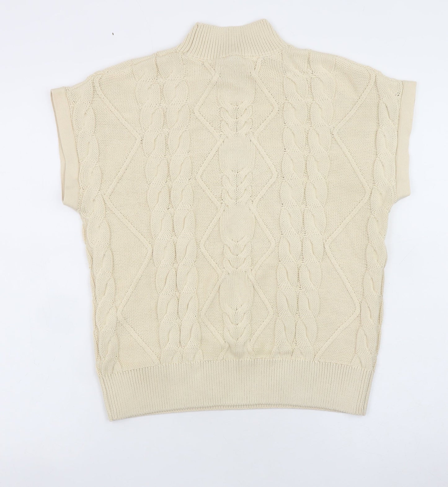 Next Women Beige Cable-Knit Mock Neck Sleeveless Jumper Size M