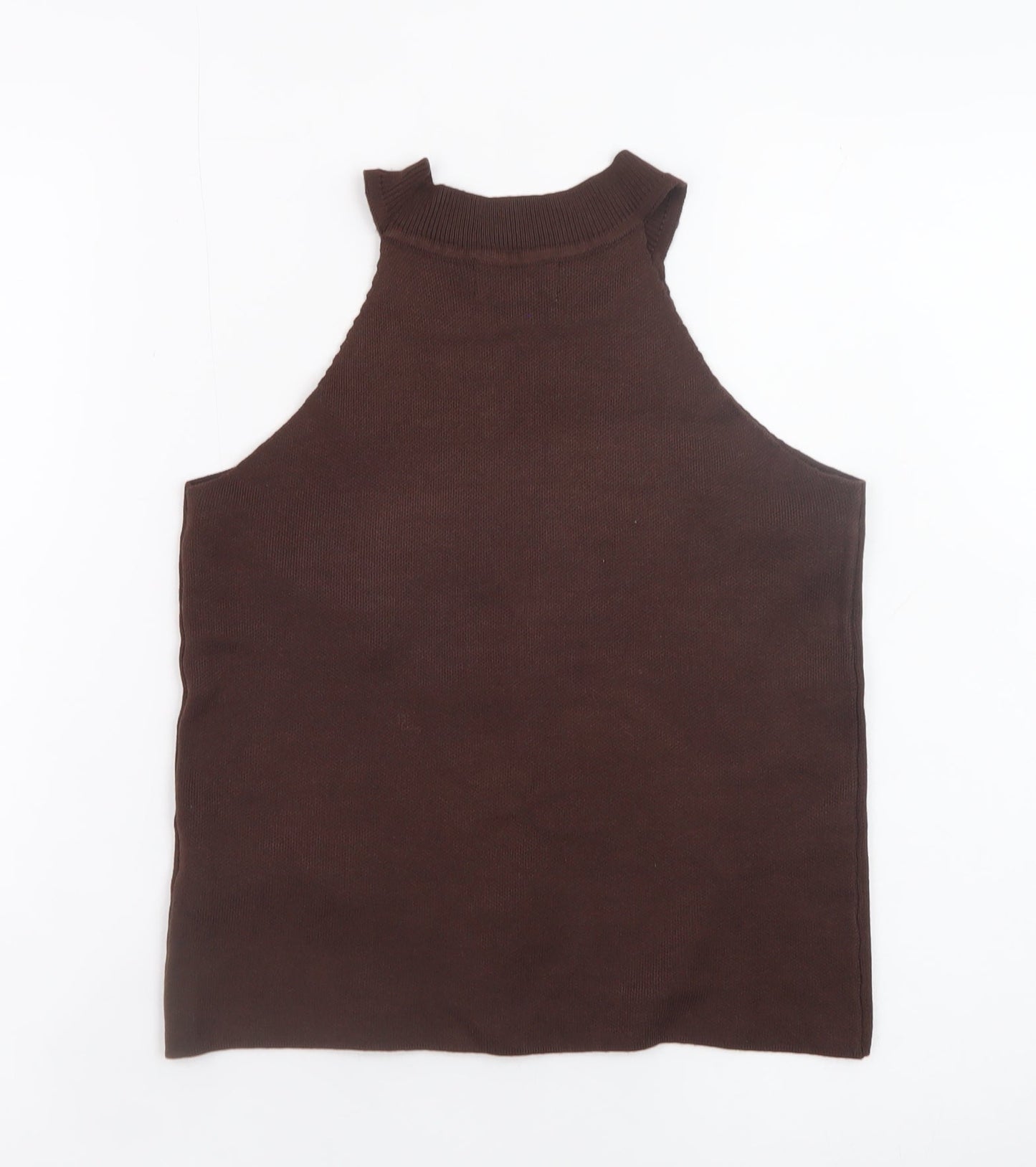 Apricot Women Brown Knit High Neck Sleeveless Tank Top Size S