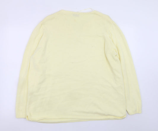 Bonmarché Women's Yellow V-Neck Cotton Jumper XL