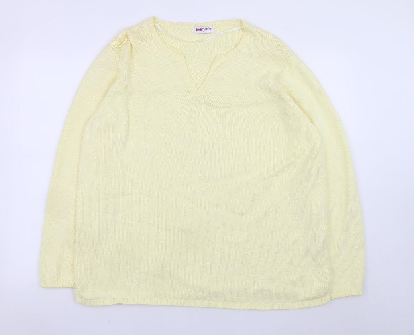 Bonmarché Women's Yellow V-Neck Cotton Jumper XL