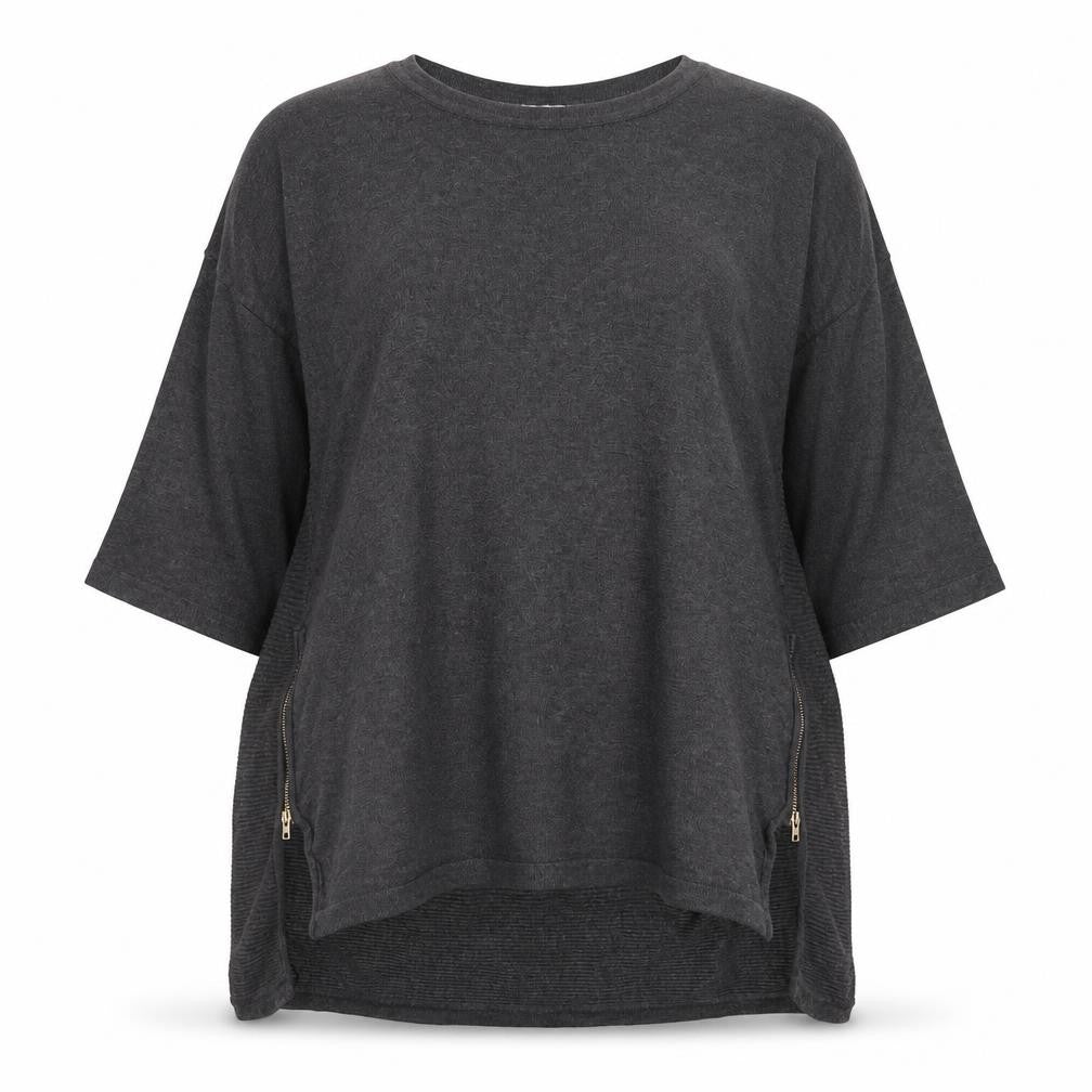 Apricot Women's Grey Tunic Jumper UK 10 Relaxed Knit Zip Detail