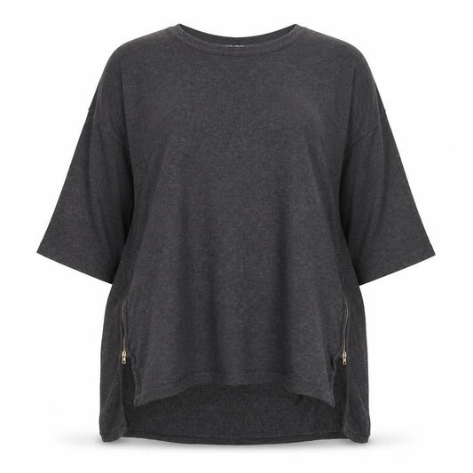 Apricot Women's Grey Tunic Jumper UK 10 Relaxed Knit Zip Detail