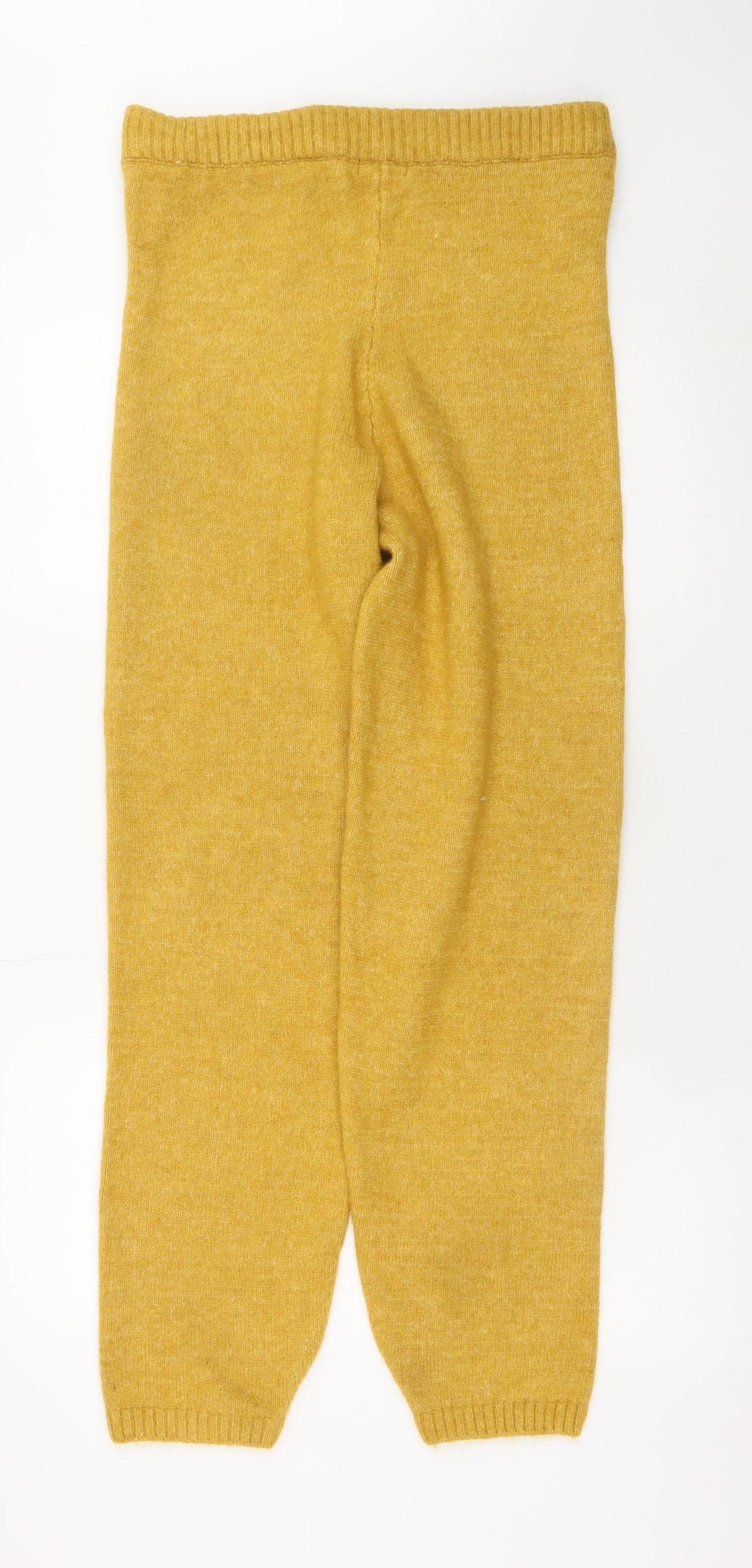 Boohoo Womens Yellow Knit Jogger Trousers Size L Comfortable Winter Wear