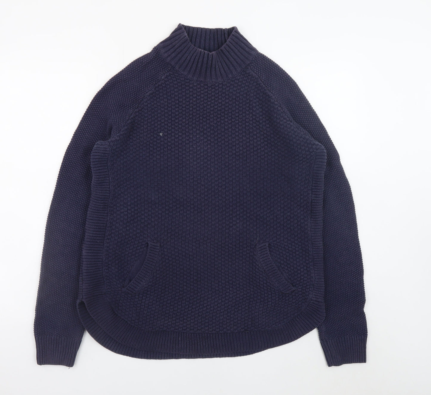 Joules Blue Cotton High Neck Waffle Knit Jumper Size S