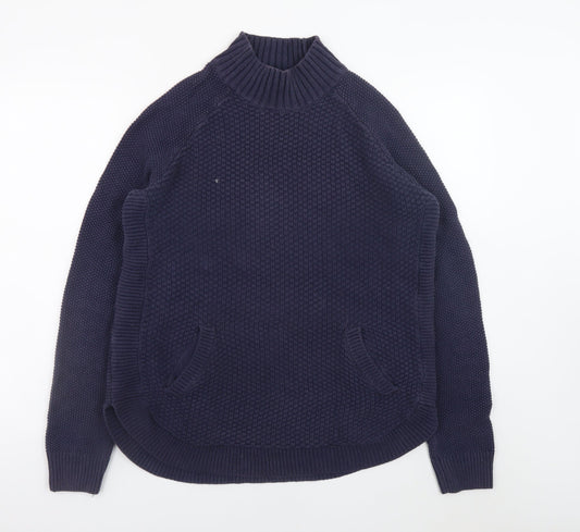 Joules Blue Cotton High Neck Waffle Knit Jumper Size S
