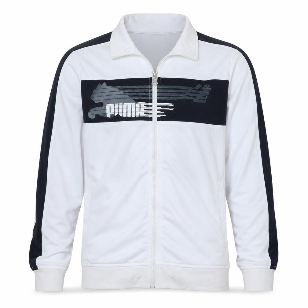 Puma Boys White & Black Track Jacket Size L Full Zip Sports Activewear
