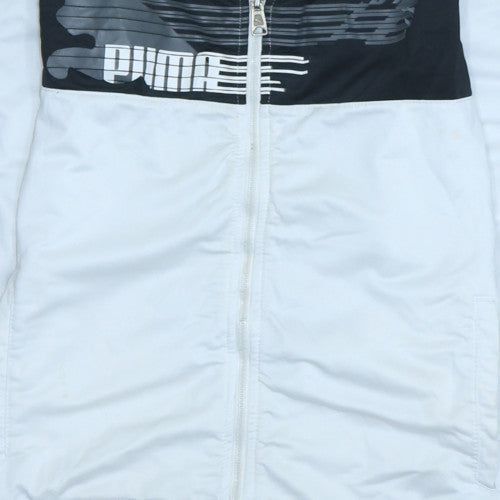 Puma Boys White & Black Track Jacket Size L Full Zip Sports Activewear