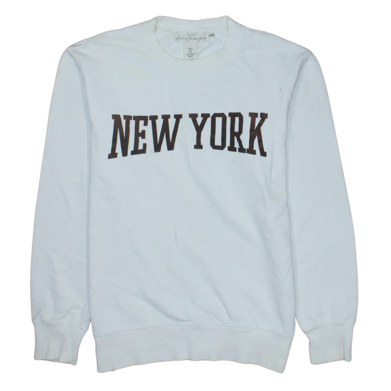 H&M L.O.G.G Women White New York Sweatshirt S Crew Neck Cotton Blend