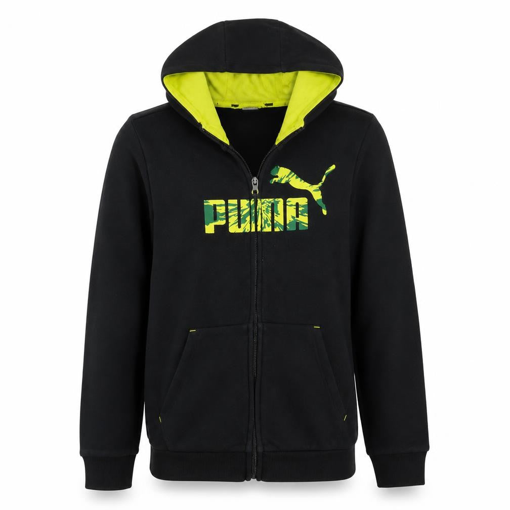 Puma Boys Black Full Zip Hoodie 14-15 Years Graphic Print Fleece