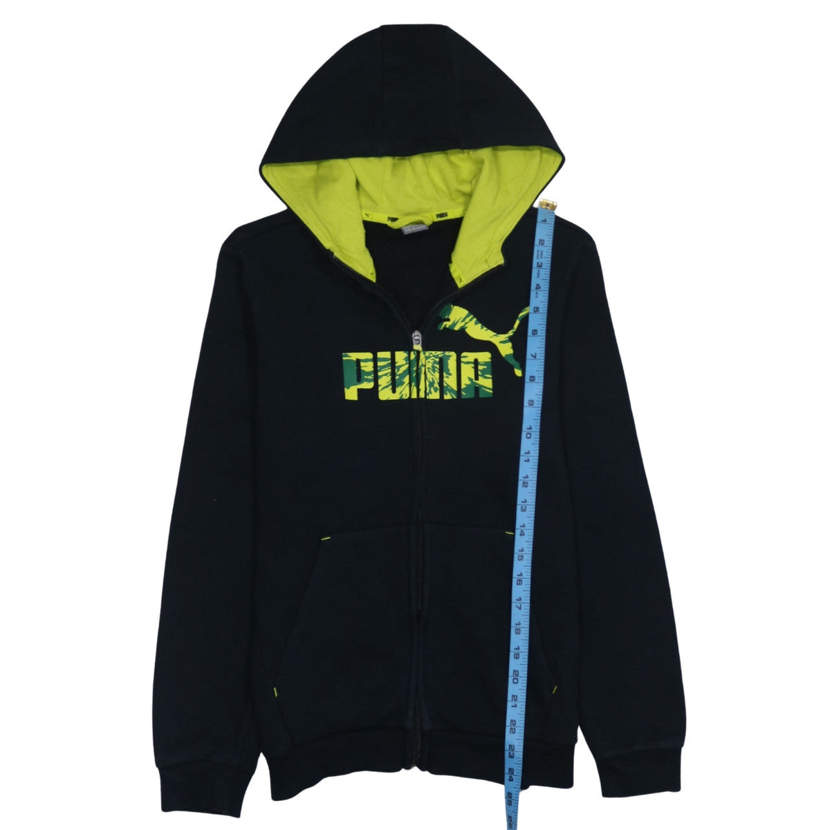 Puma Boys Black Full Zip Hoodie 14-15 Years Graphic Print Fleece