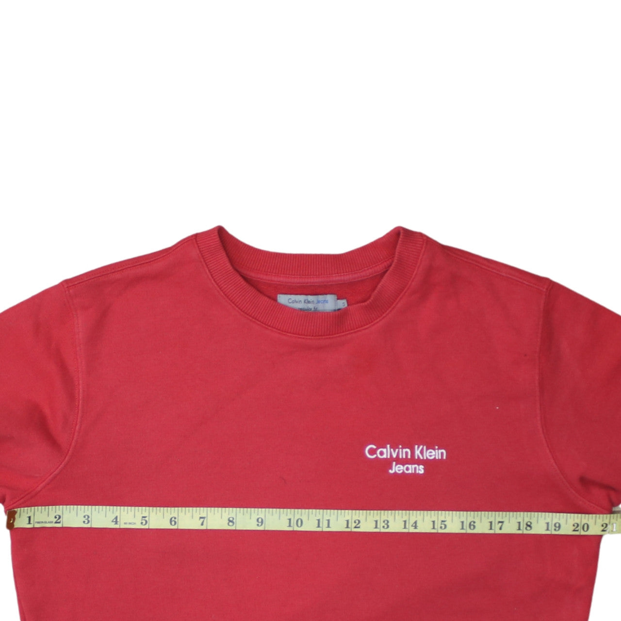 Calvin Klein Men's Red Regular Fit Crew Neck Logo Sweatshirt Size S