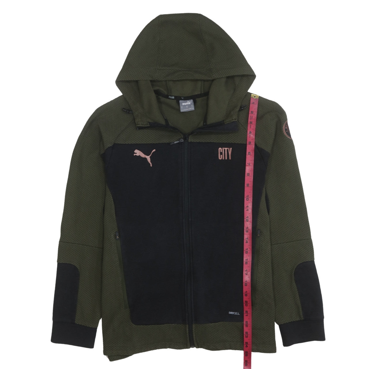 Puma Men’s Green Full Zip Hoodie L City Football Sportswear