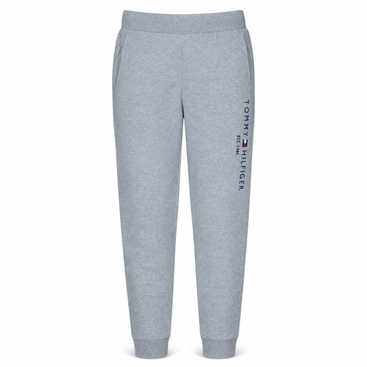 Front view of Tommy Hilfiger boys’ grey jogger sweatpants, size 164, cotton comfort trousers