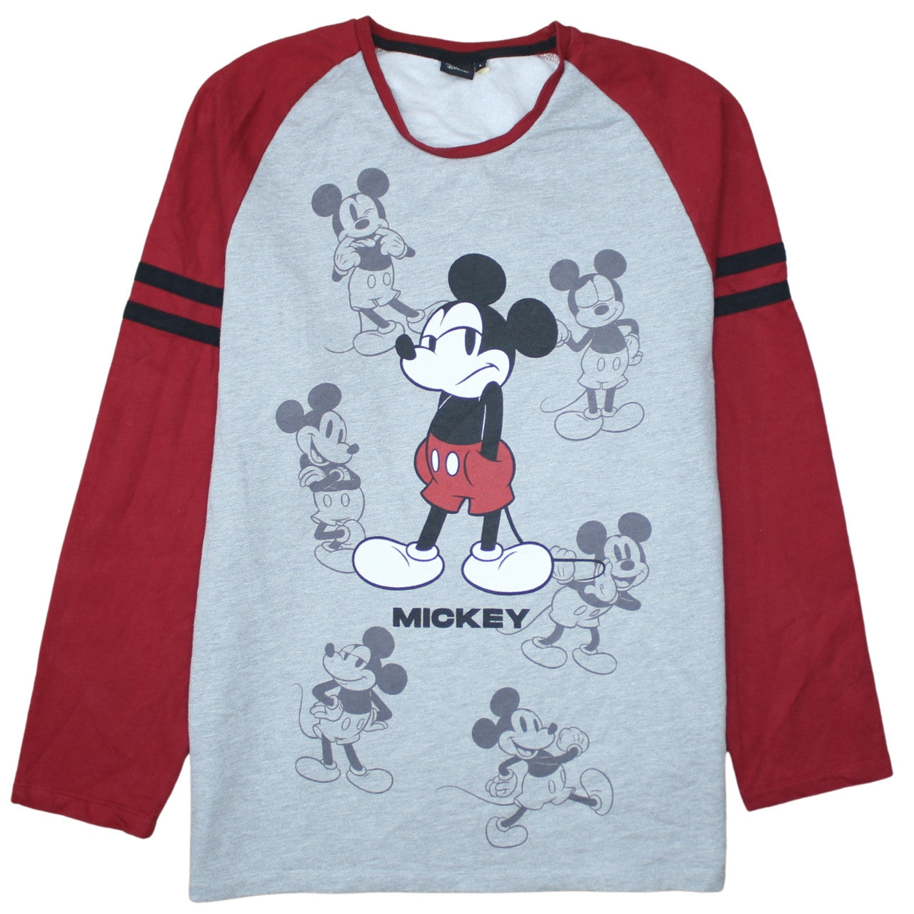 Disney Women Grey Red Long Sleeve Mickey Mouse Pullover Sweatshirt Size L