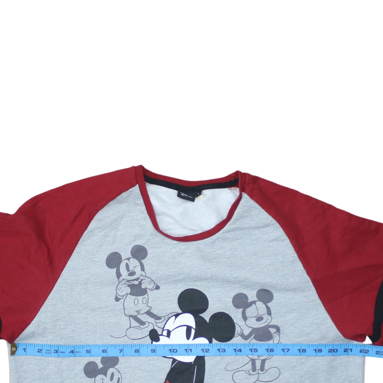 Disney Women Grey Red Long Sleeve Mickey Mouse Pullover Sweatshirt Size L