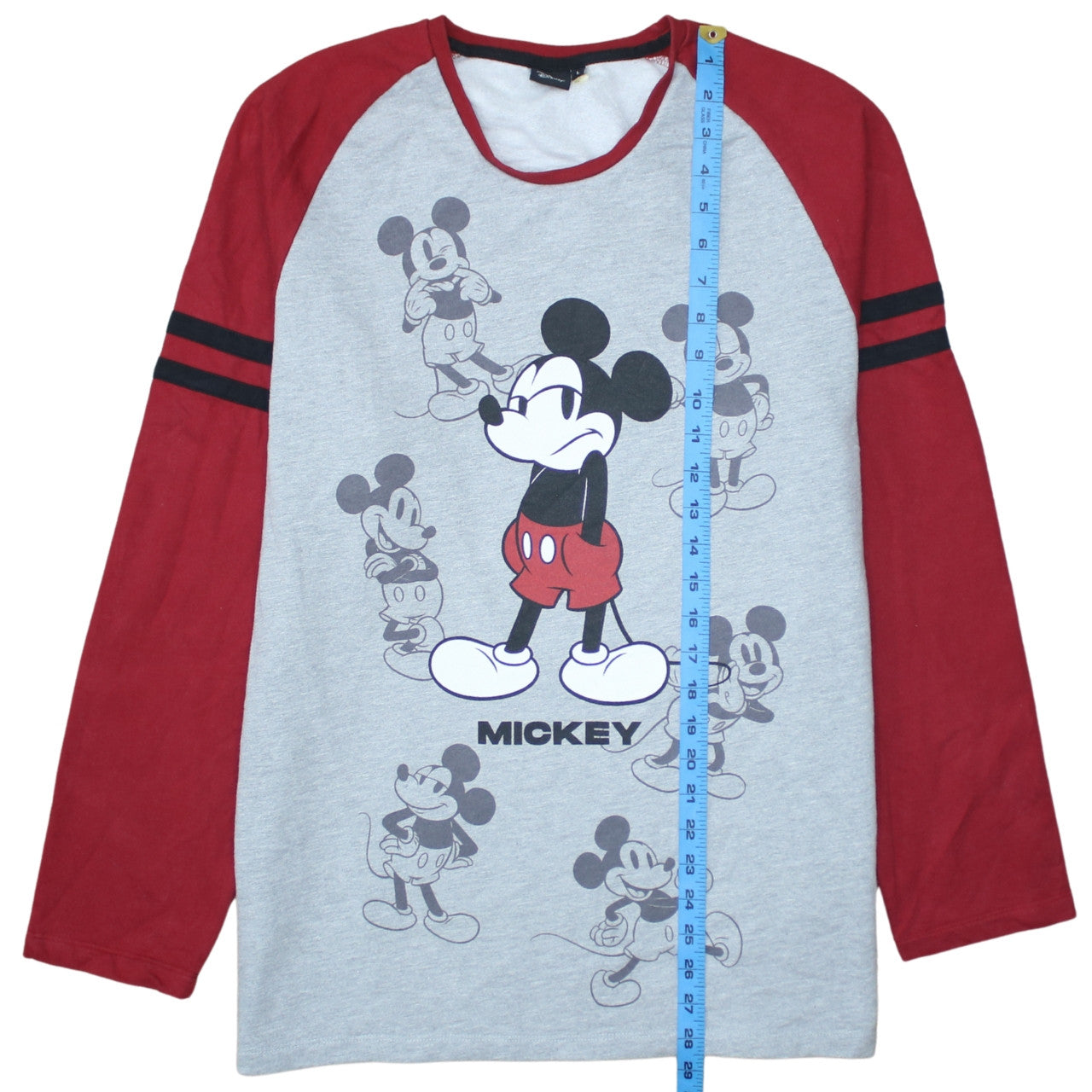 Disney Women Grey Red Long Sleeve Mickey Mouse Pullover Sweatshirt Size L