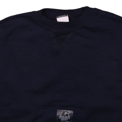 Brand and care label for Russell Athletic boys’ black medium pullover crew neck sweatshirt