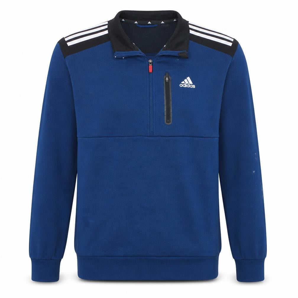 Adidas Men Blue Track Jacket L 1/4 Zip Fleece Sportswear