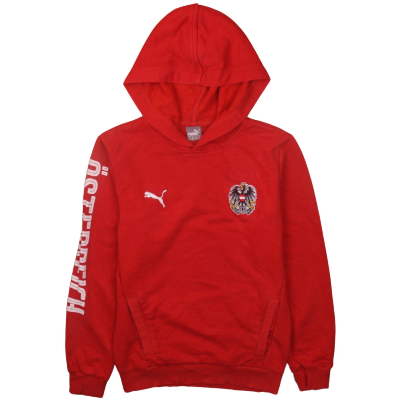 Puma Boys Red Austria Football Pullover Hoodie Size 12 Years